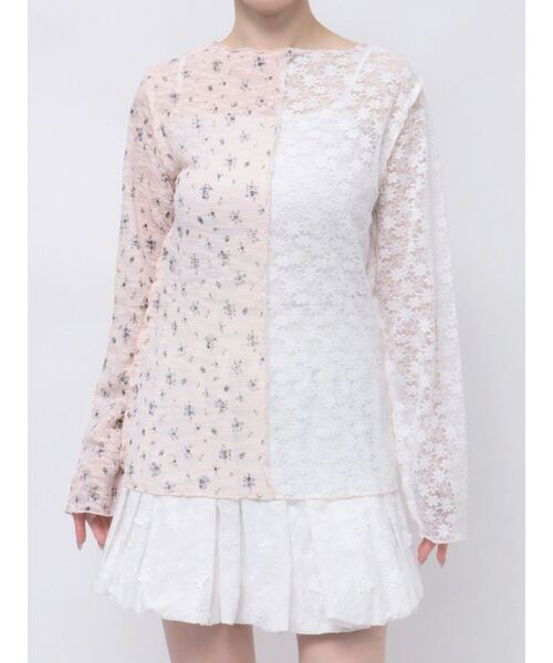 merry jenny(メリージェニー)の「レースコンビメロウTOPS(Tシャツ/カットソー・レディース・ピンク/アイボリー/オフホワイト・FREE)」の5枚目の写真