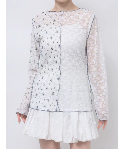 merry jenny(メリージェニー)の「レースコンビメロウTOPS(Tシャツ/カットソー・レディース・ピンク/アイボリー/オフホワイト・FREE)」の4枚目の写真