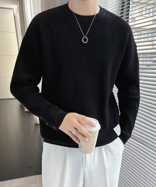 link lot(リンクロット)の「袖ボタンワッフルカットソー(Tシャツ/カットソー・メンズ・ブラック・L/M)」の1枚目の写真