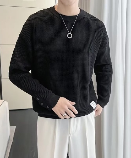 link lot(リンクロット)の「袖ボタンワッフルカットソー(Tシャツ/カットソー・メンズ・ブラック・L/M)」の3枚目の写真