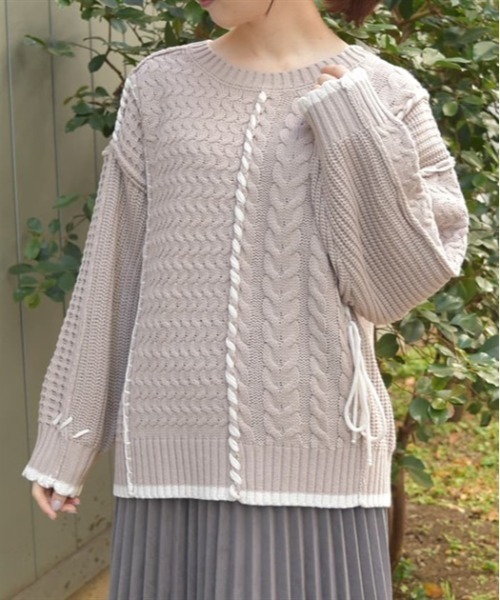 axes femme(アクシーズファム)の「バイカラーステッチニットプルオーバー(ニット/セーター・レディース・グレー/キナリ/モカ・FREE)」の3枚目の写真