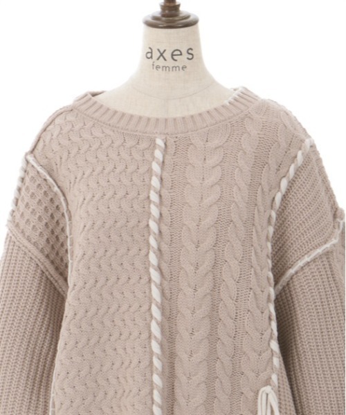 axes femme(アクシーズファム)の「バイカラーステッチニットプルオーバー(ニット/セーター・レディース・グレー/キナリ/モカ・FREE)」の12枚目の写真