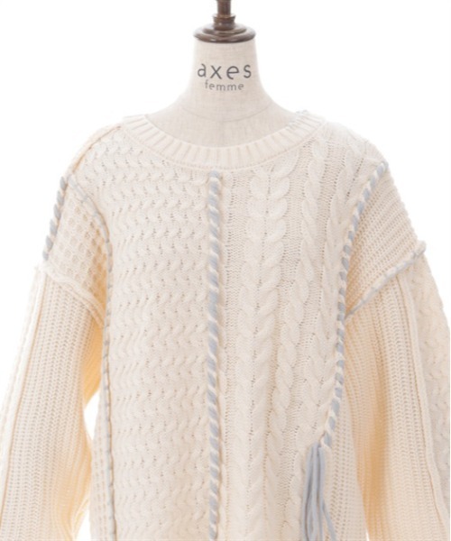 axes femme(アクシーズファム)の「バイカラーステッチニットプルオーバー(ニット/セーター・レディース・グレー/キナリ/モカ・FREE)」の19枚目の写真