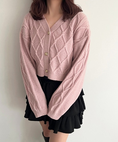 apres jour(アプレジュール)の「キラキラスパンコールカーディガン【ZOZOTOWN限定アイテム】(カーディガン/ボレロ・レディース・ベージュ/ボルドー/ピンクベージュ・X-LARGE/フリー)」の2枚目の写真