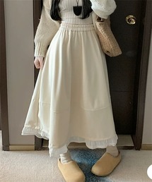 異素材切替フレアスカート