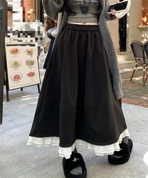 異素材切替フレアスカート