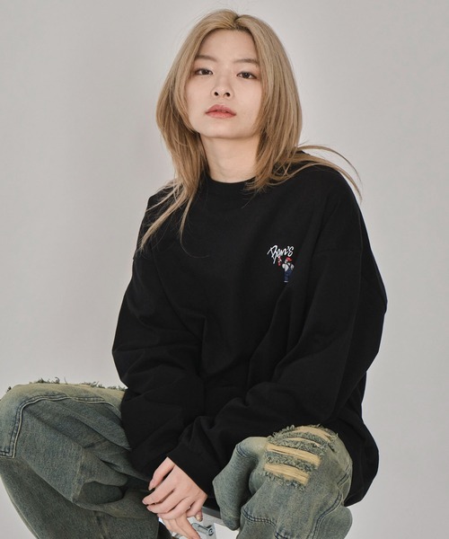 BEN DAVIS(ベンデイビス)の「∴WEGO/別注BENDAVISワンポイントロンT(Tシャツ/カットソー・メンズ・ブラック/アッシュグレー/ホワイト・MEDIUM/LARGE)」の2枚目の写真