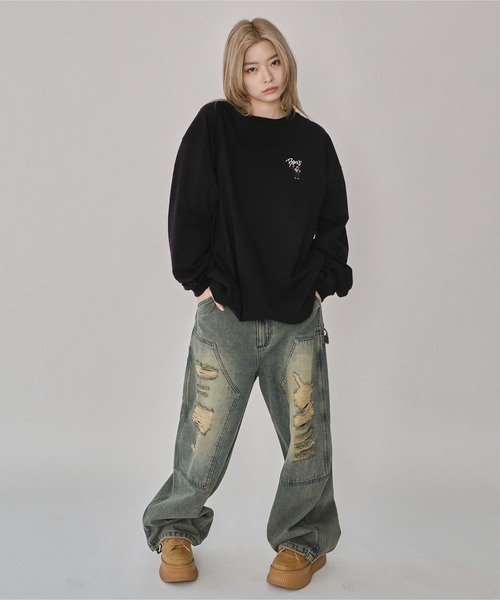 BEN DAVIS(ベンデイビス)の「∴WEGO/別注BENDAVISワンポイントロンT(Tシャツ/カットソー・メンズ・ブラック/アッシュグレー/ホワイト・MEDIUM/LARGE)」の6枚目の写真