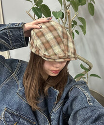 チェック柄ハンチング帽子