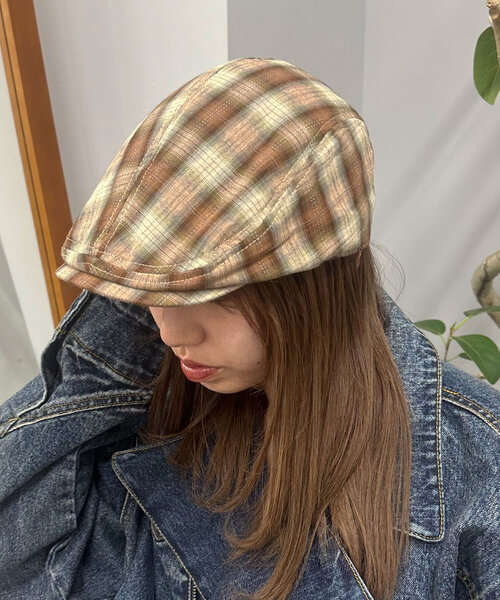 CIAOPANIC（チャオパニック）の「チェック柄ハンチング帽子（キャップ・レディース・ブラウン/ネイビー/オレンジ・ONE SIZE）」の10枚目の写真