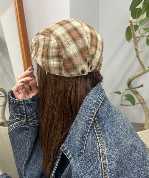 CIAOPANIC（チャオパニック）の「チェック柄ハンチング帽子（キャップ・レディース・ブラウン/ネイビー/オレンジ・ONE SIZE）」の9枚目の写真