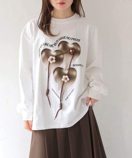 HER CLOSET(ハークローゼット)の「【shemoshelly】メルティングハート オーバーサイズロンT(Tシャツ/カットソー・レディース・ブラック/ホワイト・FREE)」の2枚目の写真
