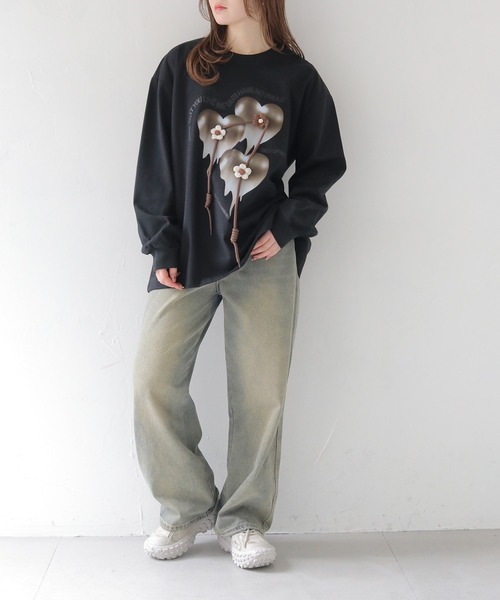 HER CLOSET(ハークローゼット)の「【shemoshelly】メルティングハート オーバーサイズロンT(Tシャツ/カットソー・レディース・ブラック/ホワイト・FREE)」の17枚目の写真