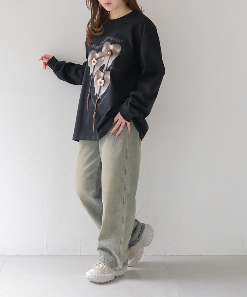 HER CLOSET(ハークローゼット)の「【shemoshelly】メルティングハート オーバーサイズロンT(Tシャツ/カットソー・レディース・ブラック/ホワイト・FREE)」の18枚目の写真