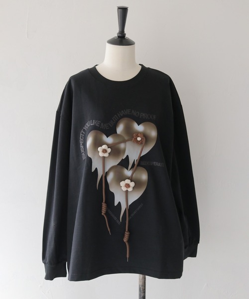 HER CLOSET(ハークローゼット)の「【shemoshelly】メルティングハート オーバーサイズロンT(Tシャツ/カットソー・レディース・ブラック/ホワイト・FREE)」の22枚目の写真