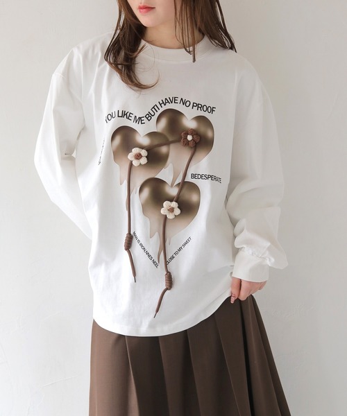 HER CLOSET(ハークローゼット)の「【shemoshelly】メルティングハート オーバーサイズロンT(Tシャツ/カットソー・レディース・ブラック/ホワイト・FREE)」の4枚目の写真