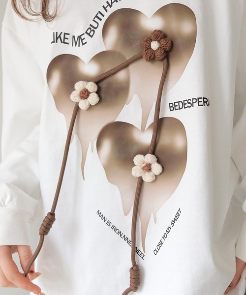 HER CLOSET(ハークローゼット)の「【shemoshelly】メルティングハート オーバーサイズロンT(Tシャツ/カットソー・レディース・ブラック/ホワイト・FREE)」の6枚目の写真