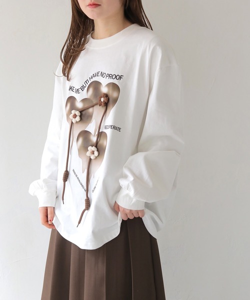 HER CLOSET(ハークローゼット)の「【shemoshelly】メルティングハート オーバーサイズロンT(Tシャツ/カットソー・レディース・ブラック/ホワイト・FREE)」の5枚目の写真