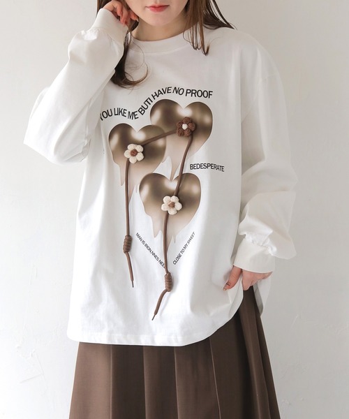 HER CLOSET(ハークローゼット)の「【shemoshelly】メルティングハート オーバーサイズロンT(Tシャツ/カットソー・レディース・ブラック/ホワイト・FREE)」の3枚目の写真