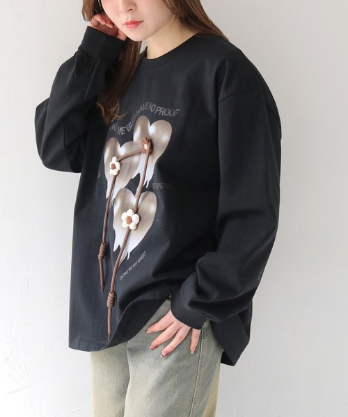HER CLOSET(ハークローゼット)の「【shemoshelly】メルティングハート オーバーサイズロンT(Tシャツ/カットソー・レディース・ブラック/ホワイト・FREE)」の14枚目の写真