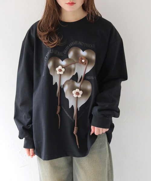 HER CLOSET(ハークローゼット)の「【shemoshelly】メルティングハート オーバーサイズロンT(Tシャツ/カットソー・レディース・ブラック/ホワイト・FREE)」の12枚目の写真