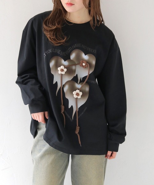 HER CLOSET(ハークローゼット)の「【shemoshelly】メルティングハート オーバーサイズロンT(Tシャツ/カットソー・レディース・ブラック/ホワイト・FREE)」の13枚目の写真
