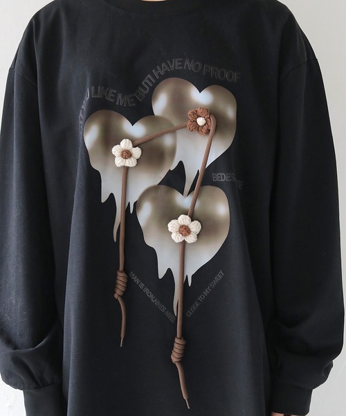 HER CLOSET(ハークローゼット)の「【shemoshelly】メルティングハート オーバーサイズロンT(Tシャツ/カットソー・レディース・ブラック/ホワイト・FREE)」の15枚目の写真