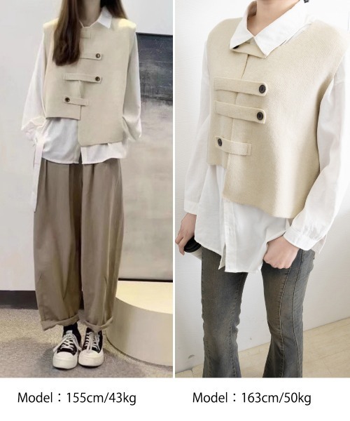Miniministore(ミニミニストア)の「ニットベスト前開きノースリーブトップス冬(ベスト・レディース・アイボリー/ブラック/グレー・FREE)」の4枚目の写真
