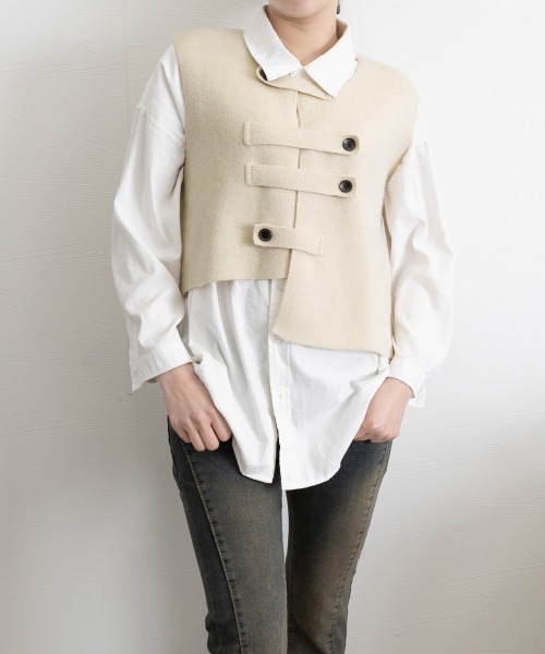 Miniministore(ミニミニストア)の「ニットベスト前開きノースリーブトップス冬(ベスト・レディース・アイボリー/ブラック/グレー・FREE)」の5枚目の写真