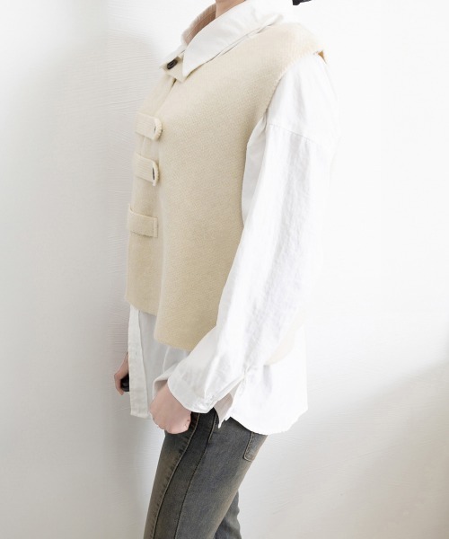 Miniministore(ミニミニストア)の「ニットベスト前開きノースリーブトップス冬(ベスト・レディース・アイボリー/ブラック/グレー・FREE)」の6枚目の写真