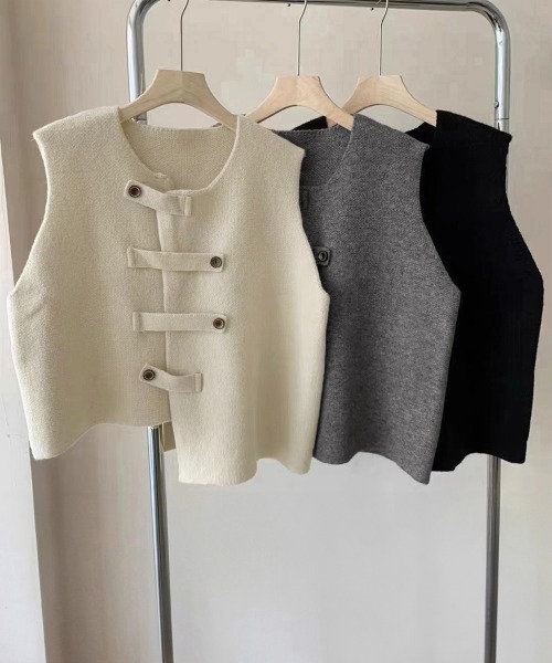 Miniministore(ミニミニストア)の「ニットベスト前開きノースリーブトップス冬(ベスト・レディース・アイボリー/ブラック/グレー・FREE)」の8枚目の写真