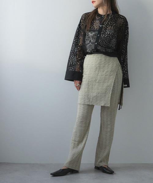 bohmal（ボマール）の「ラップスカートセットジャガードワッフルパンツ（その他パンツ・レディース・ブラック/アイボリー・MEDIUM）」の3枚目の写真
