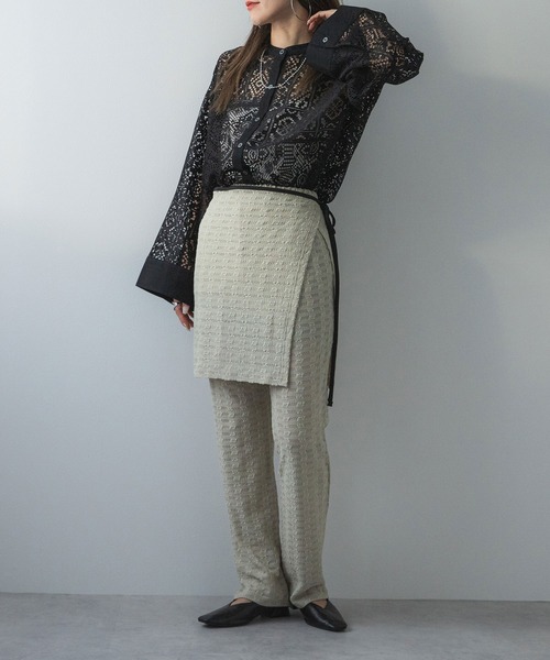 bohmal（ボマール）の「ラップスカートセットジャガードワッフルパンツ（その他パンツ・レディース・ブラック/アイボリー・MEDIUM）」の4枚目の写真