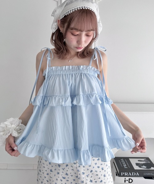 Loueme(ルエム)の「2WAYフリルキャミソール/ フリルスカート(キャミソール・レディース・ホワイト/ピンク/ブラック/ライトブルー・FREE)」の3枚目の写真