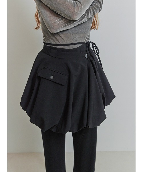 ソリン　SORIN バルーン スカート ブラック レザー ジップ Asymmetry Balloon Skirt（ミニスカート）｜SORIN（ソリン
