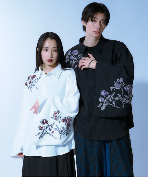 Ellno Loset（エルノロゼット）の「和スリーブフラワー刺繍シャツ