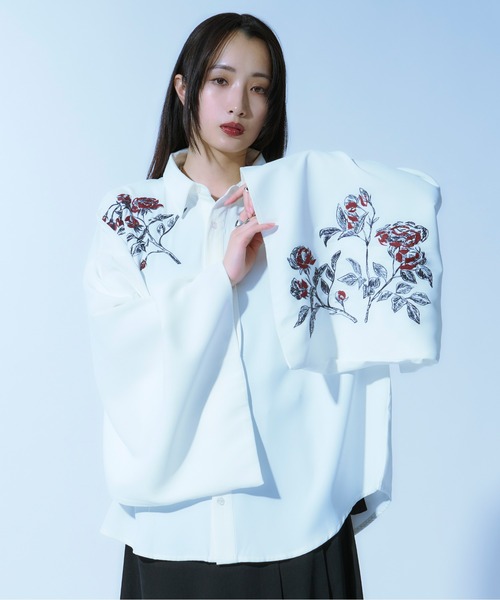 和スリーブフラワー刺繍シャツ（シャツ/ブラウス）｜Ellno Loset