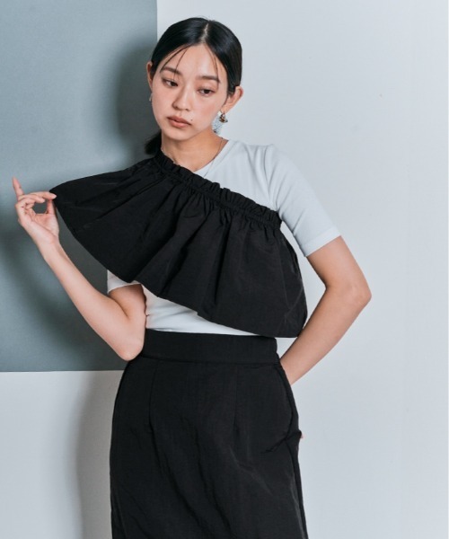 W:Huku（フーク）の「撥水 ぺプラム ナロースカート（スカート・レディース・グレー/ベージュ系/ブラック・M/L）」の5枚目の写真