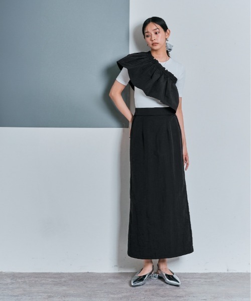 W:Huku（フーク）の「撥水 ぺプラム ナロースカート（スカート・レディース・グレー/ベージュ系/ブラック・M/L）」の16枚目の写真