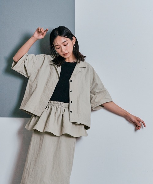 W:Huku（フーク）の「撥水 ぺプラム ナロースカート（スカート・レディース・グレー/ベージュ系/ブラック・M/L）」の20枚目の写真