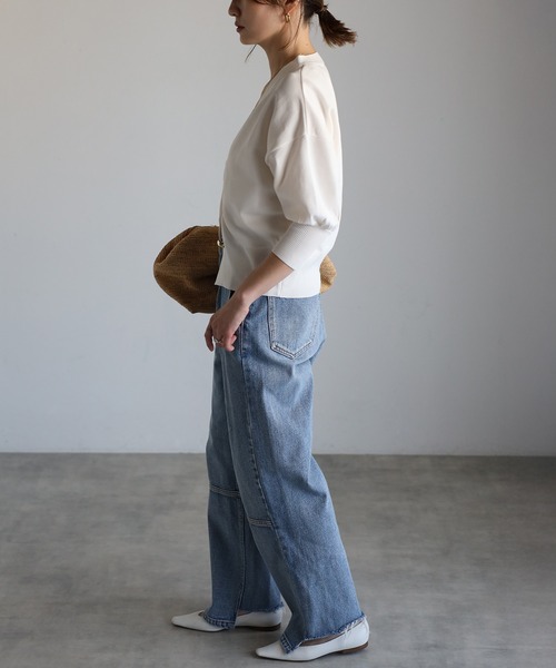 Bonjour Sagan（ボンジュールサガン）の「ゴールドボタンパフスリーブVネックニットカーディガン（カーディガン/ボレロ・レディース・オフホワイト/グリーン/ブラウン/ネイビー・FREE）」の6枚目の写真