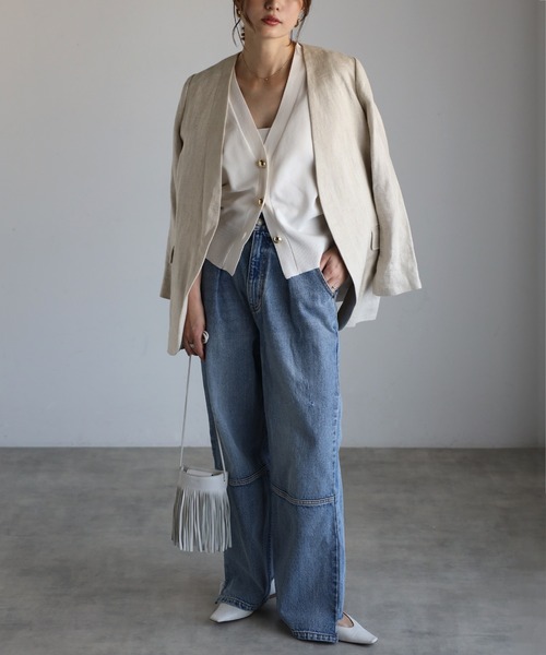 Bonjour Sagan（ボンジュールサガン）の「ゴールドボタンパフスリーブVネックニットカーディガン（カーディガン/ボレロ・レディース・オフホワイト/グリーン/ブラウン/ネイビー・FREE）」の18枚目の写真