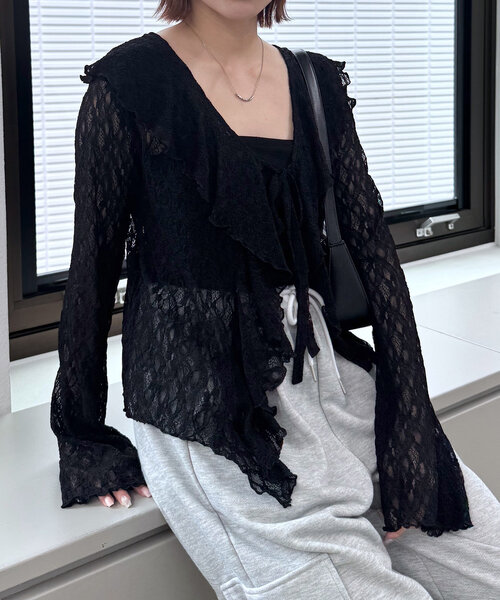 mline（エムライン）の「[mline]ティアードフリルレースブラウス（シャツ/ブラウス・レディース・ブラック/アイボリー/オフホワイト/ピンク・FREE）」の14枚目の写真