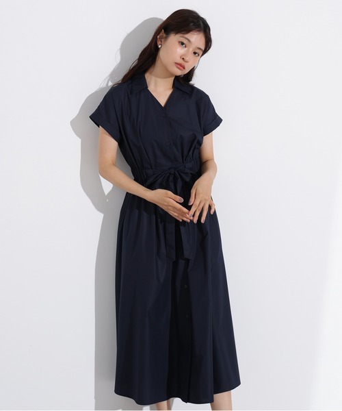 N.（N. Natural Beauty Basic）（エヌエヌナチュラルビューティーベーシック）の「オープンカラーシャツワンピース（ワンピース・レディース・ベージュ/ネイビー/ブルー系その他・MEDIUM）」の3枚目の写真