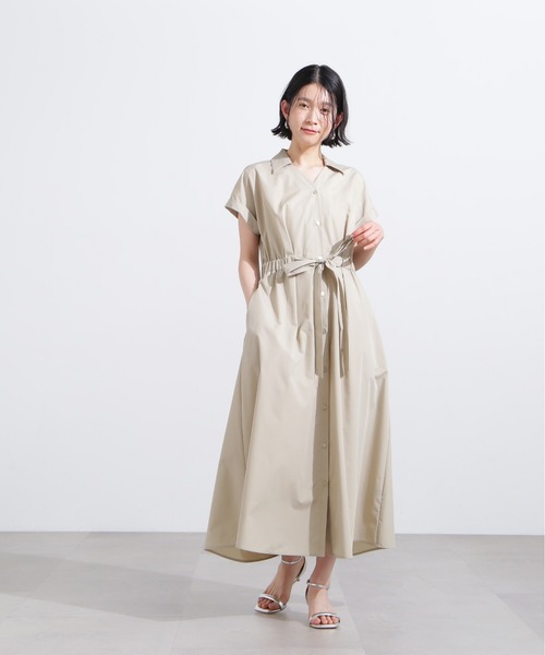 N.（N. Natural Beauty Basic）（エヌエヌナチュラルビューティーベーシック）の「オープンカラーシャツワンピース（ワンピース・レディース・ベージュ/ネイビー/ブルー系その他・MEDIUM）」の5枚目の写真