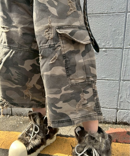 XU】camouflage damage half pants（デニムパンツ）｜XU