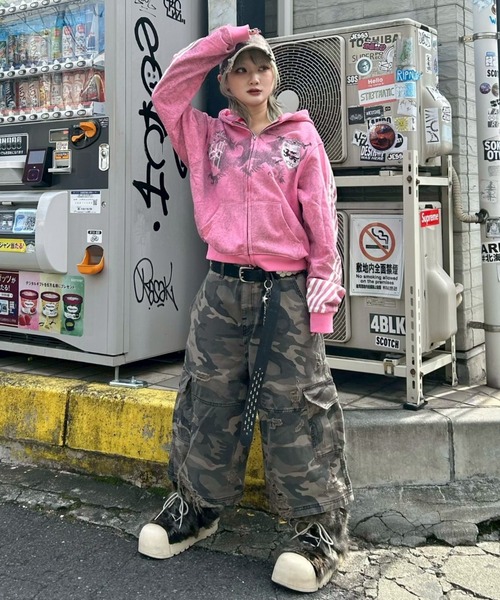 XU】camouflage damage half pants（デニムパンツ）｜XU