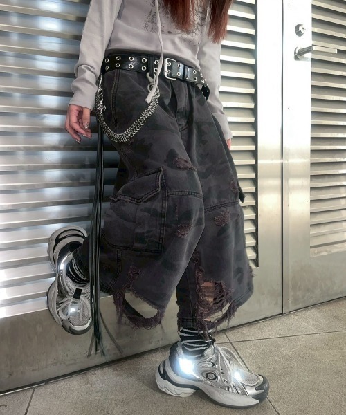 XU】camouflage damage half pants（デニムパンツ）｜XU