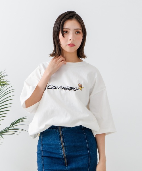 CONVERSE(コンバース)の「【CONVERSE/コンバース】×【TOM AND JERRY/トムとジェリー】ブランドロゴ 刺繍 オーバーサイズ Tシャツ(Tシャツ/カットソー・レディース・ブラック/ホワイト・LARGE/MEDIUM)」の6枚目の写真