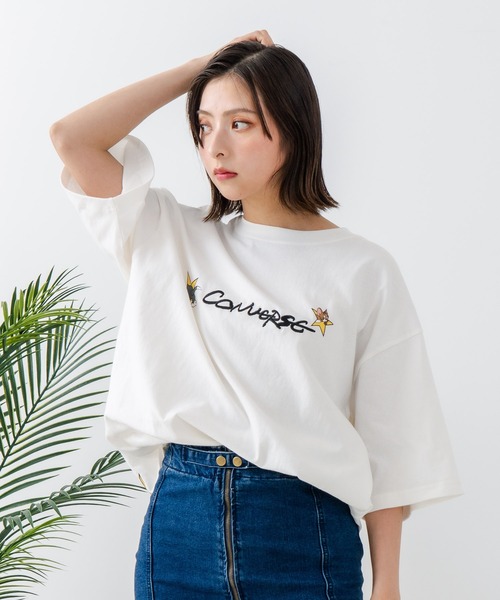CONVERSE(コンバース)の「【CONVERSE/コンバース】×【TOM AND JERRY/トムとジェリー】ブランドロゴ 刺繍 オーバーサイズ Tシャツ(Tシャツ/カットソー・レディース・ブラック/ホワイト・LARGE/MEDIUM)」の7枚目の写真